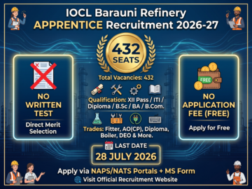 🚀 IOCL Barauni Refinery Apprentice Recruitment 2026-27