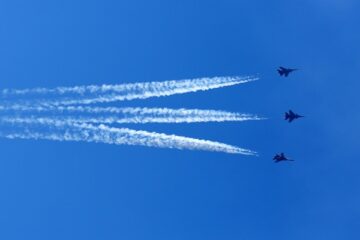 air force confluence over the waves of Jal Mahal