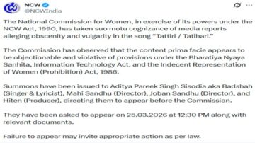 Action on obscene songs: National Commission for Women issues summons